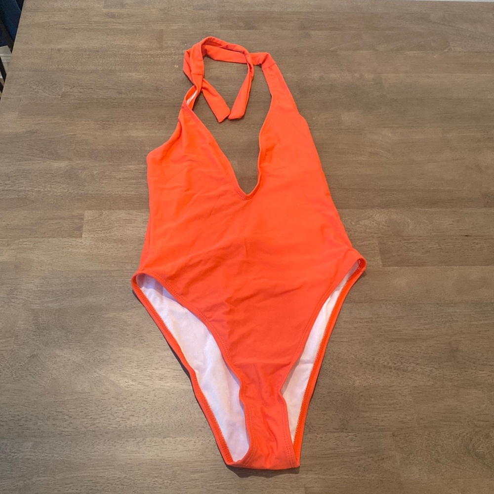 Orange/Coral Halterneck Deep V Swimsuit Size 4